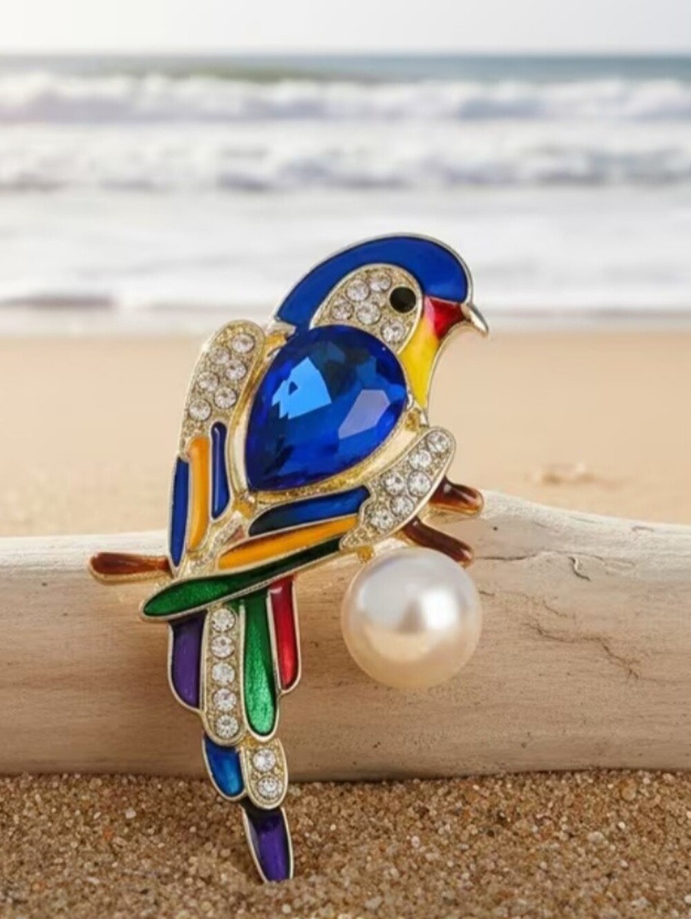🌺Parrot Brooch Parrot Accessories With Pearl Rhinestones Tropical Wear